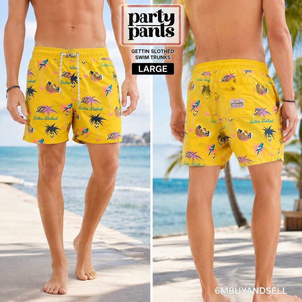 Party Pants Mens Yellow Gettin Slothed Swim Trunks Shorts P12311115 Large